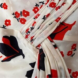 Self-Portrait Floral Midi Dress in Cream and Red